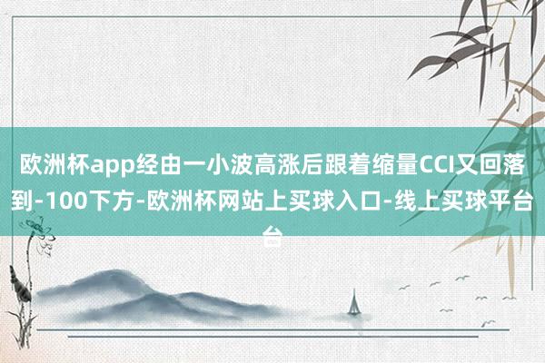 欧洲杯app经由一小波高涨后跟着缩量CCI又回落到-100下方-欧洲杯网站上买球入口-线上买球平台