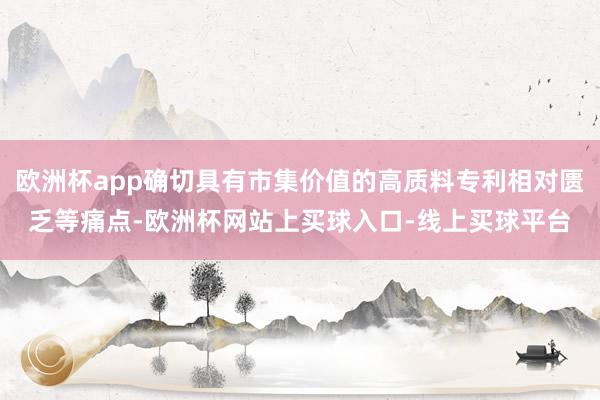 欧洲杯app确切具有市集价值的高质料专利相对匮乏等痛点-欧洲杯网站上买球入口-线上买球平台