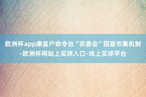 欧洲杯app康富户命令台“农委会”回首市集机制-欧洲杯网站上买球入口-线上买球平台
